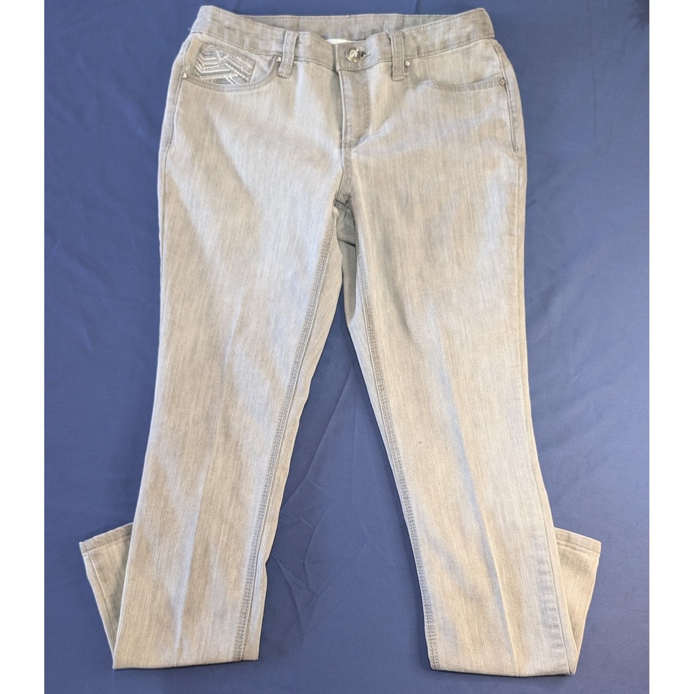 christopher banks‎ Light Gray Straight Leg Denim Jeans Embroidered Pocket Size 4